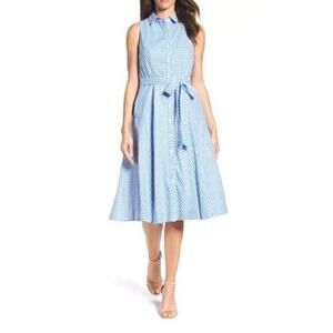 CHETTA B Midi Shirtdress Dress
Sz 14 Button Front Gingham
Check Blue White.